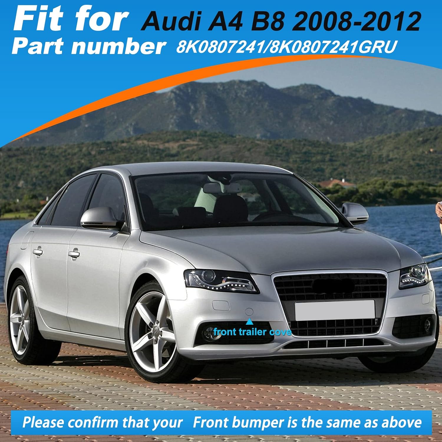 Front Bumper Tow Hook Cover Towing Eye Cap Fit for Audi A4 B8 2008 2009 2010 2011 2012 8K0807241 8K0807241GRU (Unpainted, Right Passenger Side) Xinpinsai