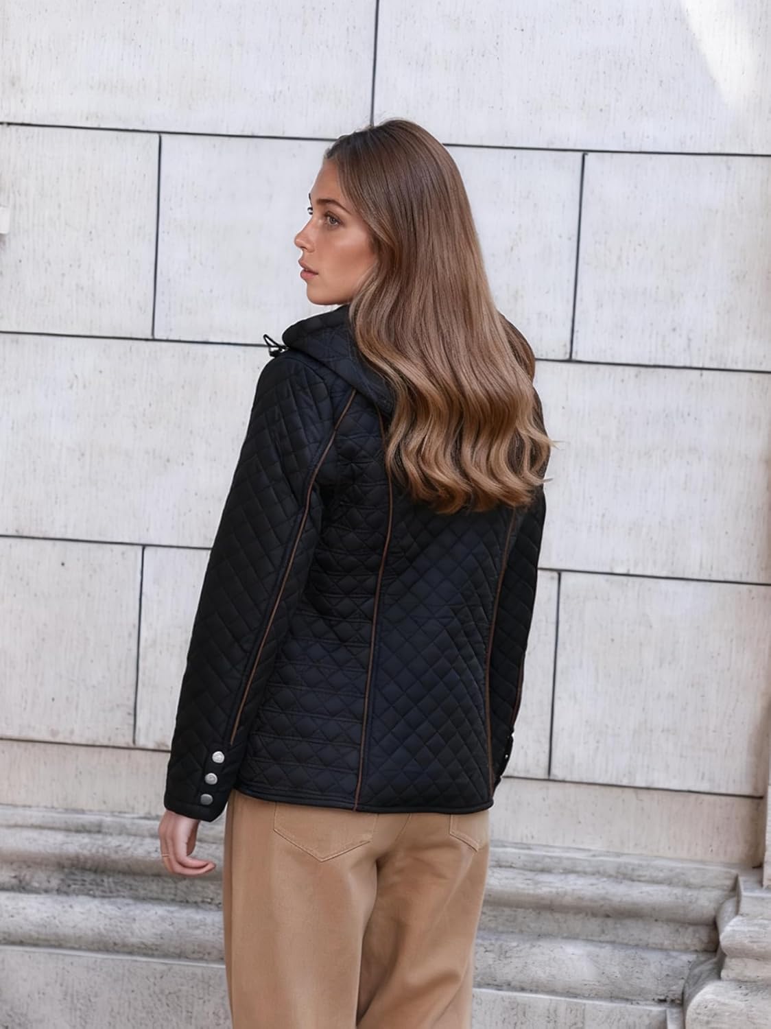 Women's Lightweight Quilted Puffer Jacket Padded Zip Warm Coat Detachable Hooded for Spring and Winter - Image 7