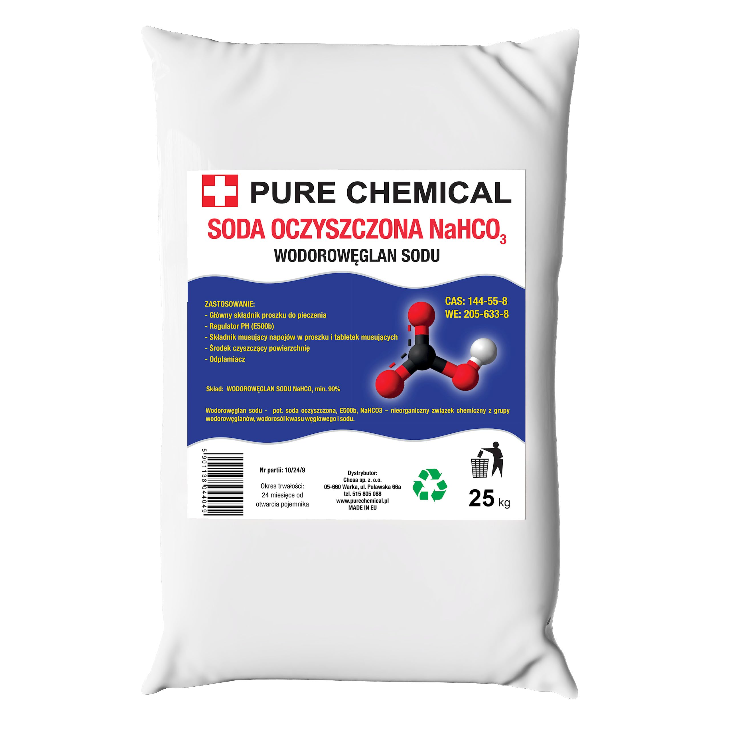 CHOSA Bicarbonato di Sodio per Pulizia Casa 25 kg - Natron Polvere Puro per Pulisci Forno Incrostato e Neutralizzare Gli Odori Sgradevoli - Detergente Neutro Cucina e Bango, Sacco 25kg