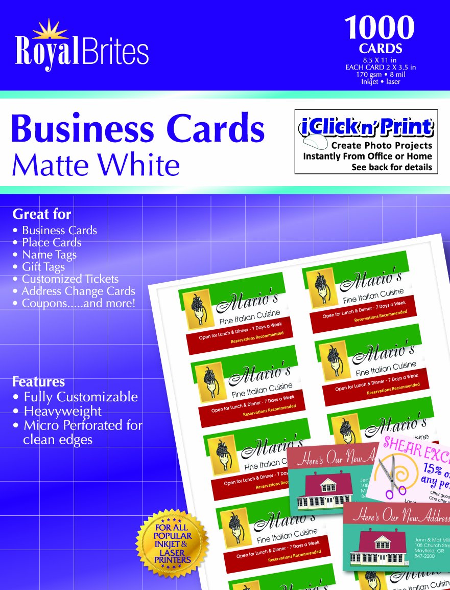 Royal Brites Matte Business Cards, White, 2 x 3.5 Inches, Pack of 1000 (28992)