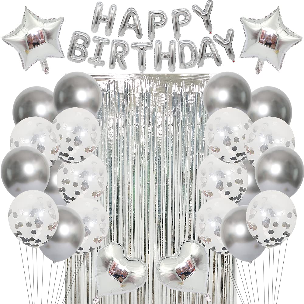 Silver Birthday Party Decoration Happy Birthday Balloons Birthday Decoration Balloons Birthday Banner Party Decoration Balloons For Man Girl Women Kids Boy(30pcs)