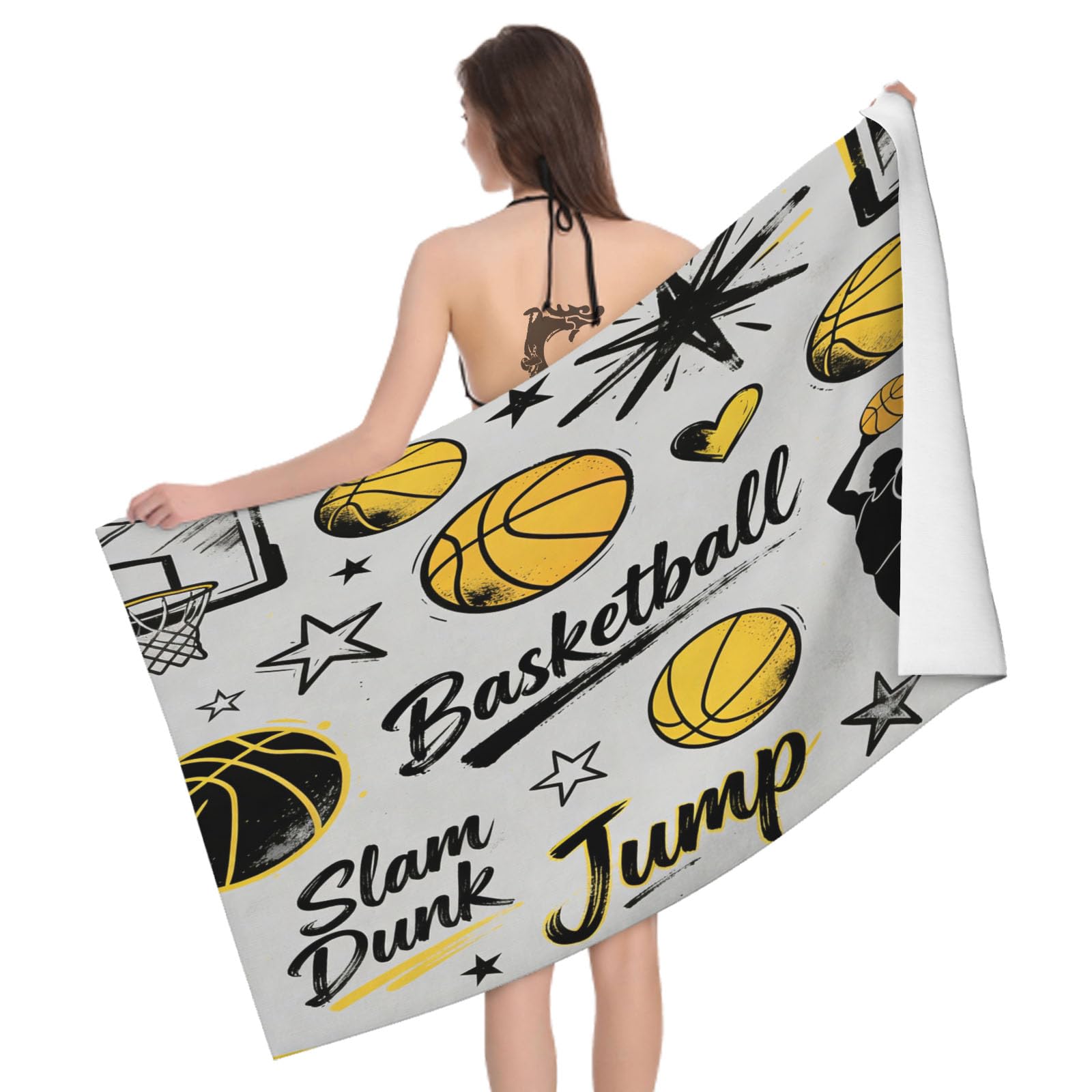 Leichong 3D Basketball Beach Towel Large Microfiber Soft Quick Dry for Adults, Dunk Silhouette Bath Towel Lightweight Soft Absorbent for Travel Swimming Pool Sports, 180 x 90 cm
