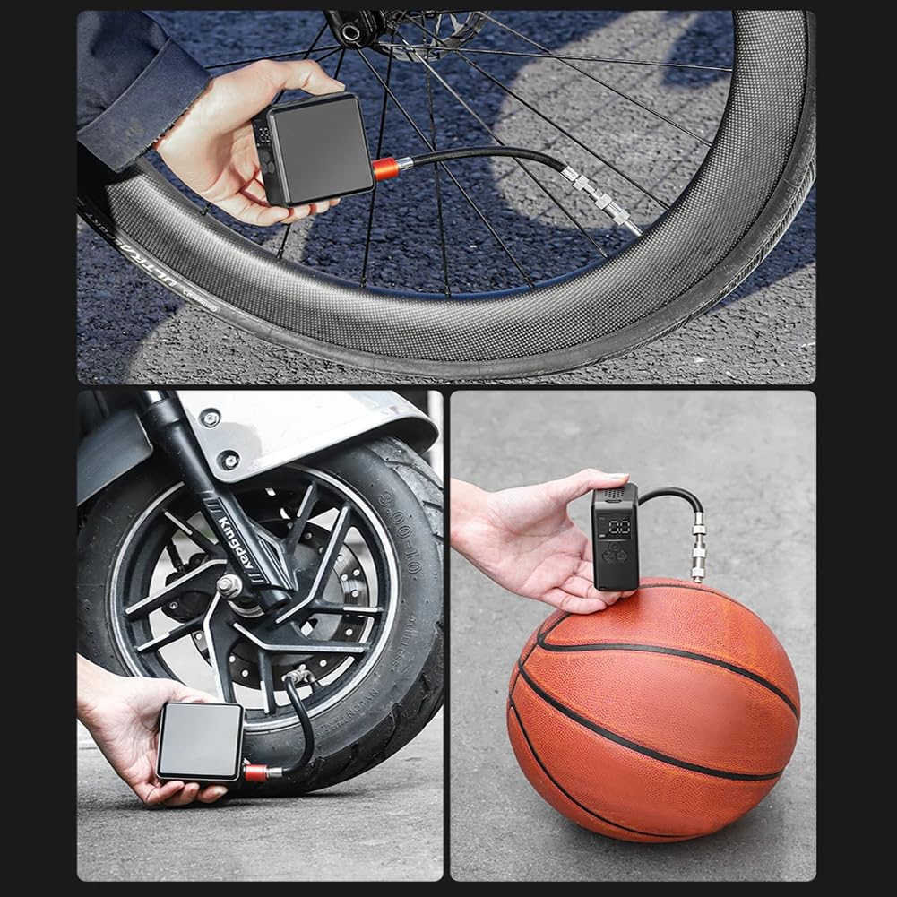 Mini pompe à air électrique avec manomètre LCD 150 PSI Gonfleur portable de pneu de vélo 2400 mAh Type-C Petit compresseur d'air rechargeable pour vélo, voiture, basketball