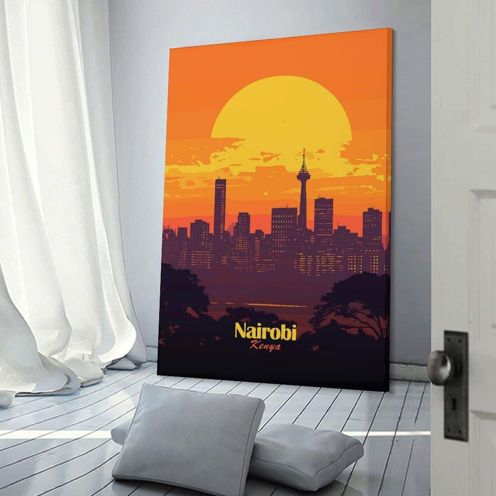 Junmoney Nairobi Skyline Sunset Wall Decor Canvas Print, 24x36inch(60x90cm), for Living Room, Bedroom, Office Or Hallway, An Adaptable Decor Piece for Home Use