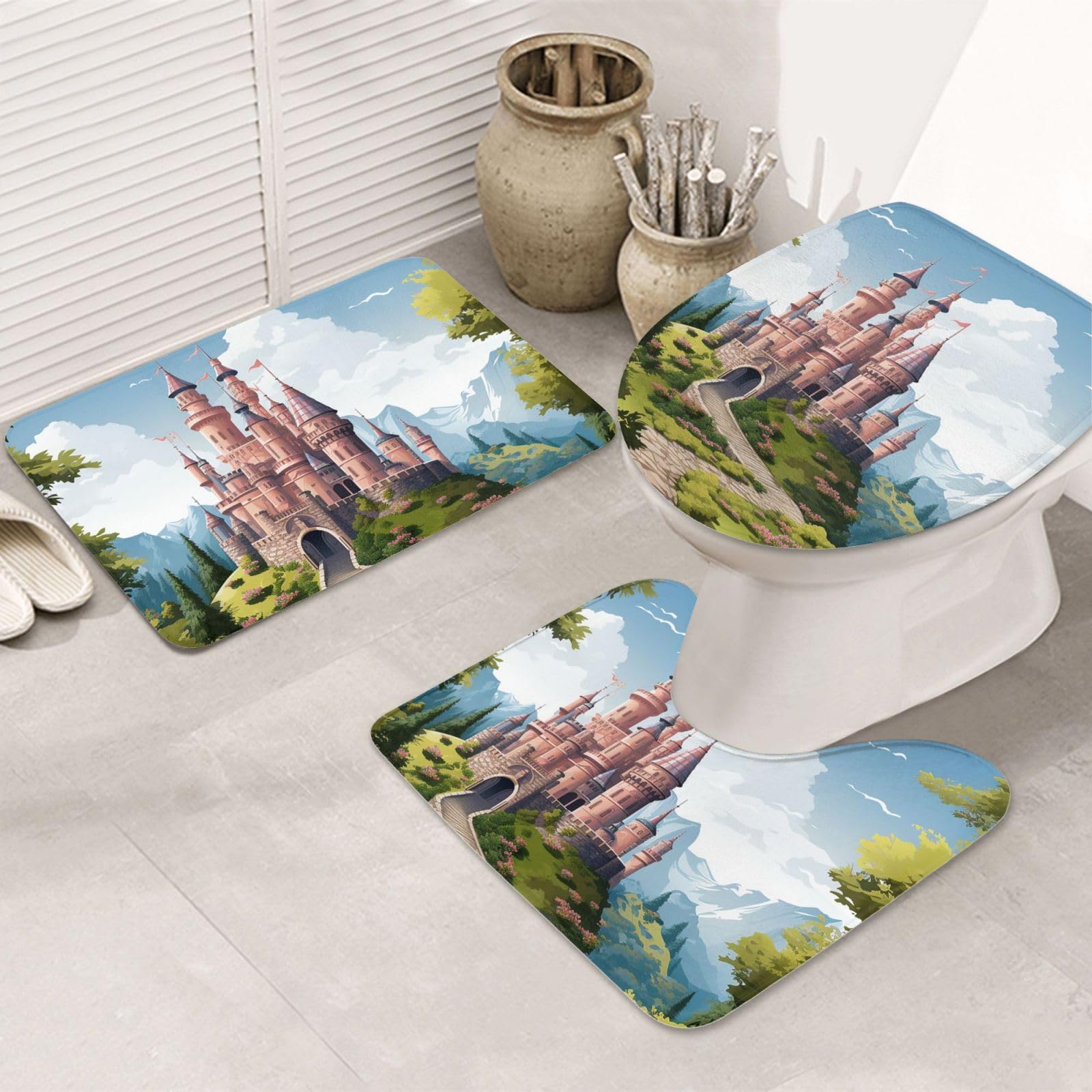 Tapis de bain château de conte de fées pour sol glissant et humide