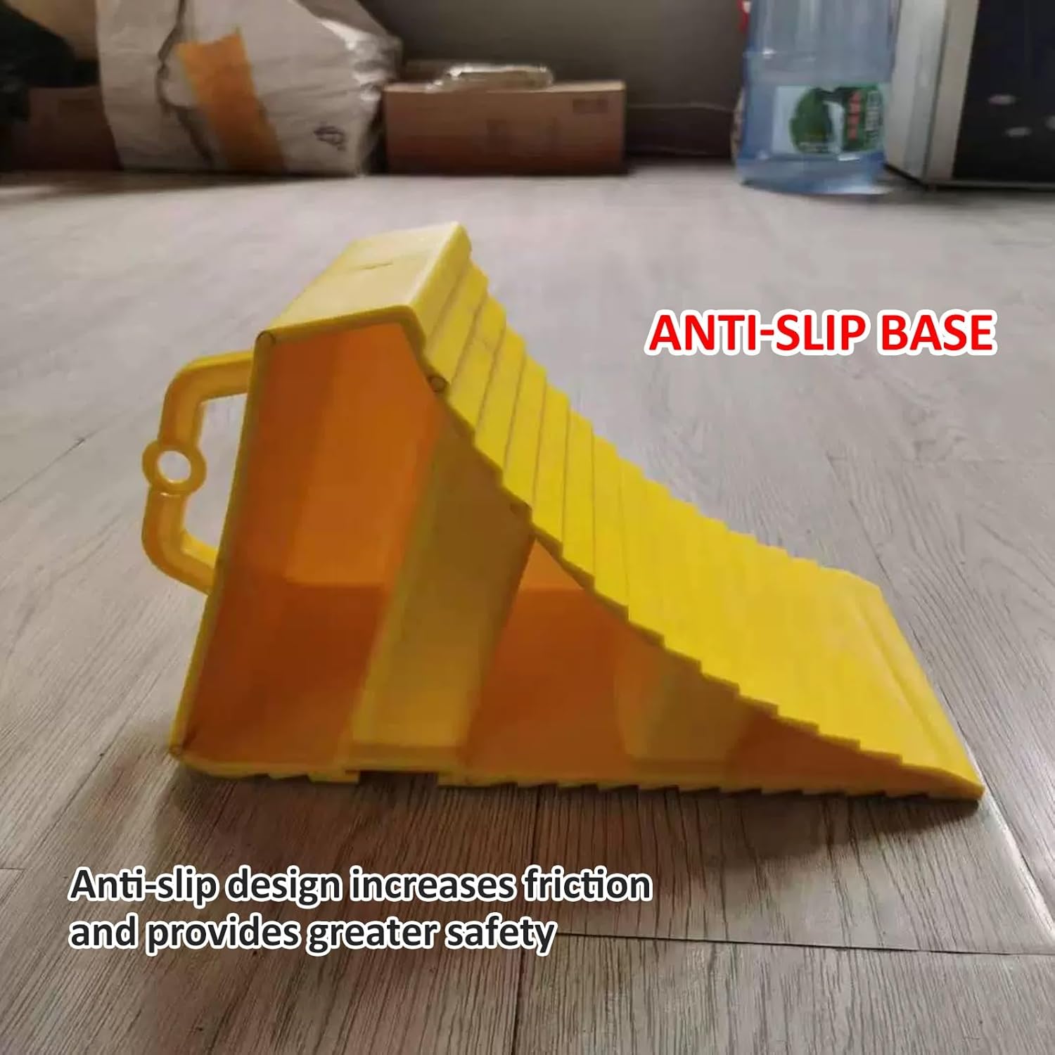 Small Wheel Chocks, Eye-catching Yellow PE Camper Tire Chocks for Trailer, Non-Slip Base + Carrying Handle with Loop