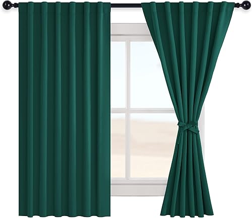Miniatura 8 de Hiasan Cortina opaca verde esmeralda para ventana pequeña, 52 x 63 pulgadas de largo, bolsillo para barra y pestaña trasera, aislamiento térmico y