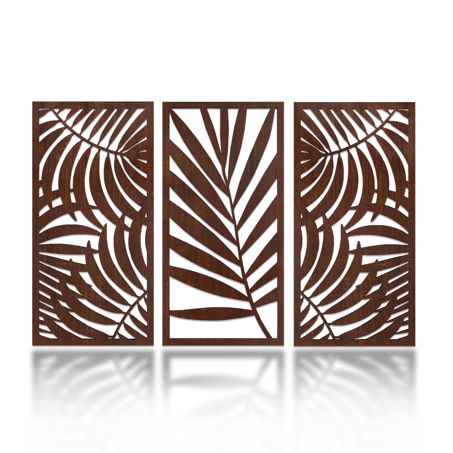 ADDMES 3PCS Boho Wooden Wall Art Decors, Tropical Leaves Sign, Vintage Tropical Plant Decors for Home Bathroom Living Room Bedroom - 15.75" x7.88"