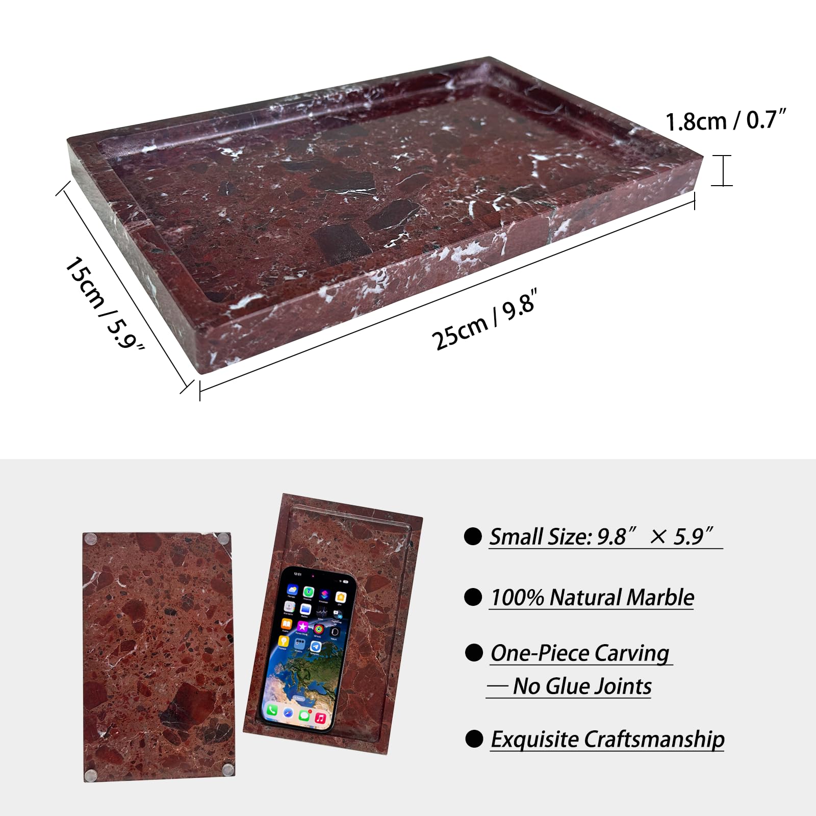 Amazon.com: OAIQNUJ Natural Red Marble Vanity Tray, 9.8