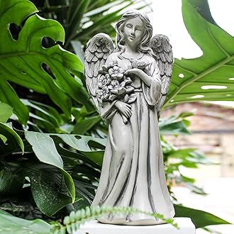 Solar Angel Statue for Outdoor, Angel Figurine with Resin, Outdoor Decor for Patio Lawn Yard Porch, Garden Gift