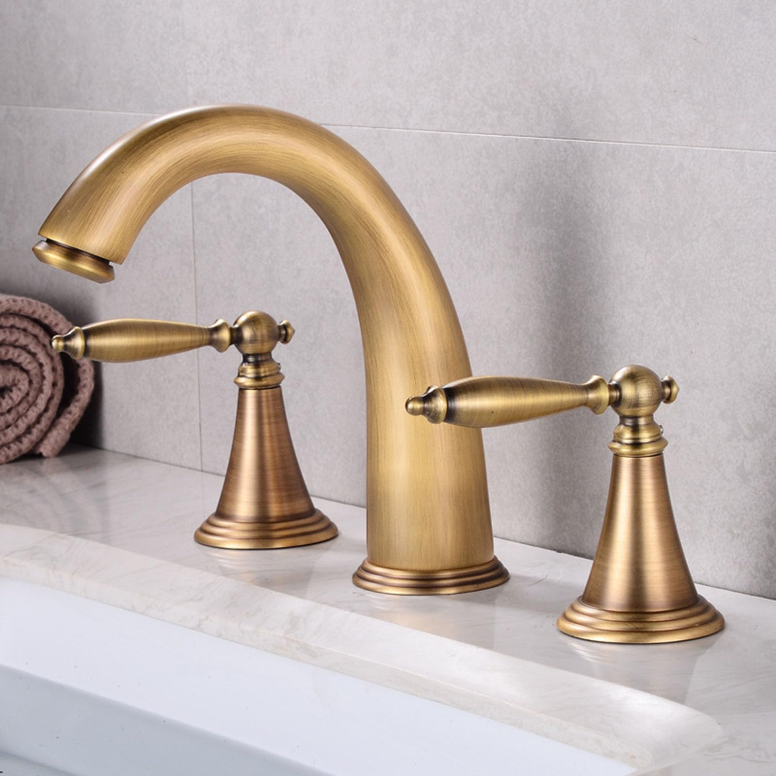 FQWNCIEG Basin Mixer Tap Bathroom Sink Taps Bathroom Sink Taps 3 Hole Double Handle Hot and Cold Split Brass Basin Tap-Antique Lavatory Sink Faucet
