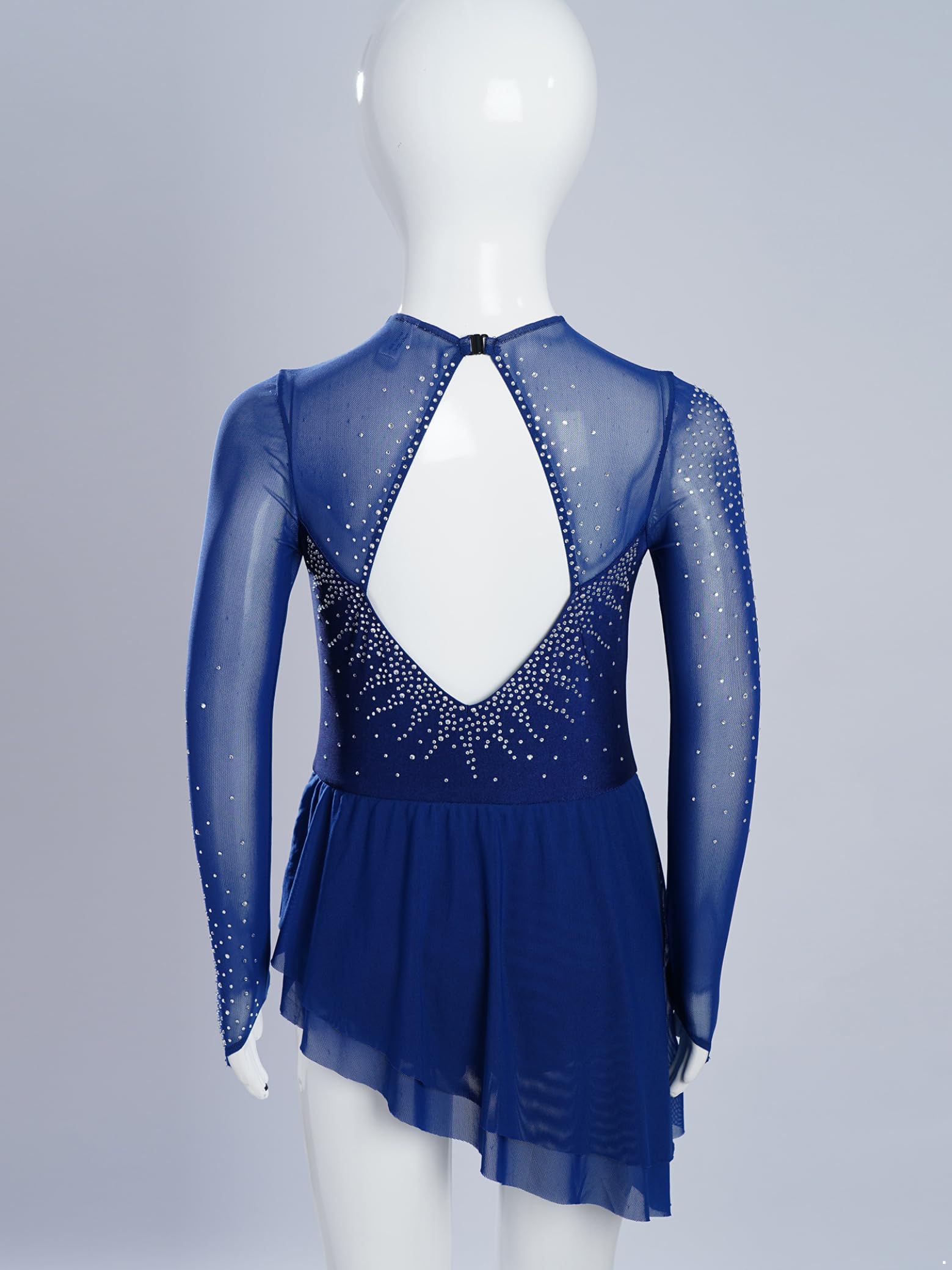 Sxiwei Fille Robe Patinage Artistique Asymétrique Strass Justaucorps Gymnastique Danse Spectacle Tenue Costume