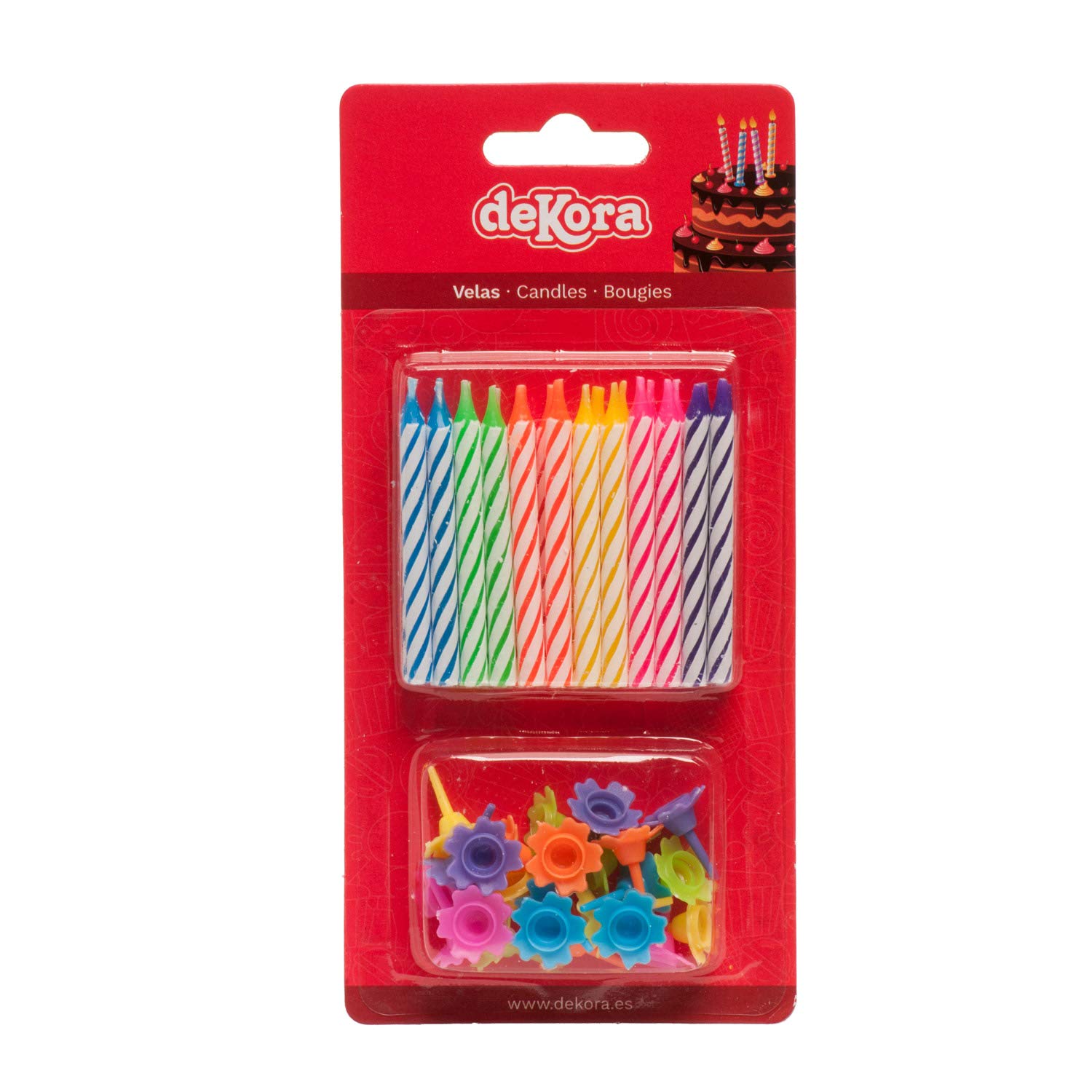 Lot de 24 Bougies d'anniversaire Cire Multicolore Dekora