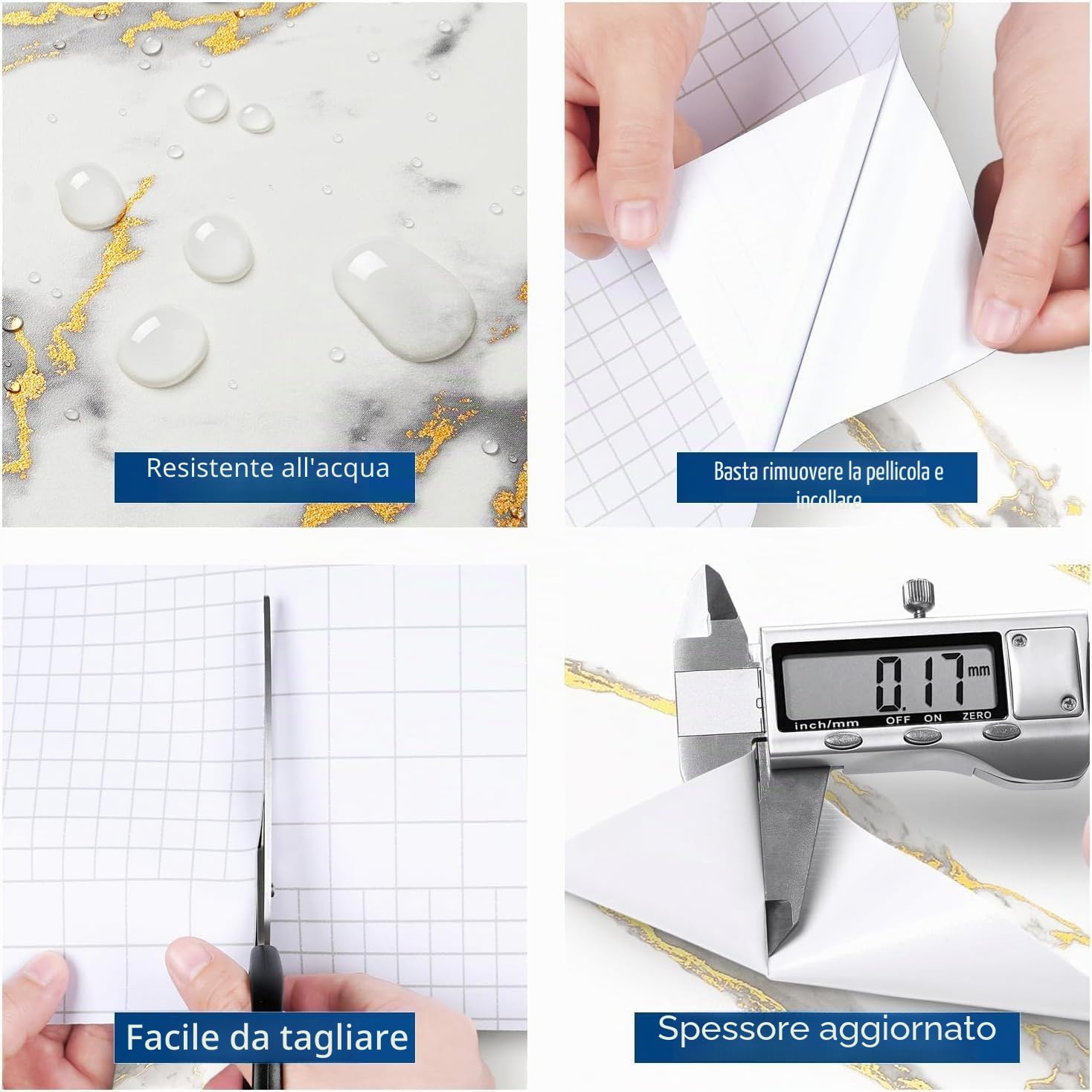 FunStick Carta da Parati Adesiva Mobili Cucina Bianca Oro Carta da Parati Marmo Pellicola Adesiva per Mobili Cucina Lavabile Muro Pellicola Autoadesiva per Marmo Bianco Oro 40CMx2M