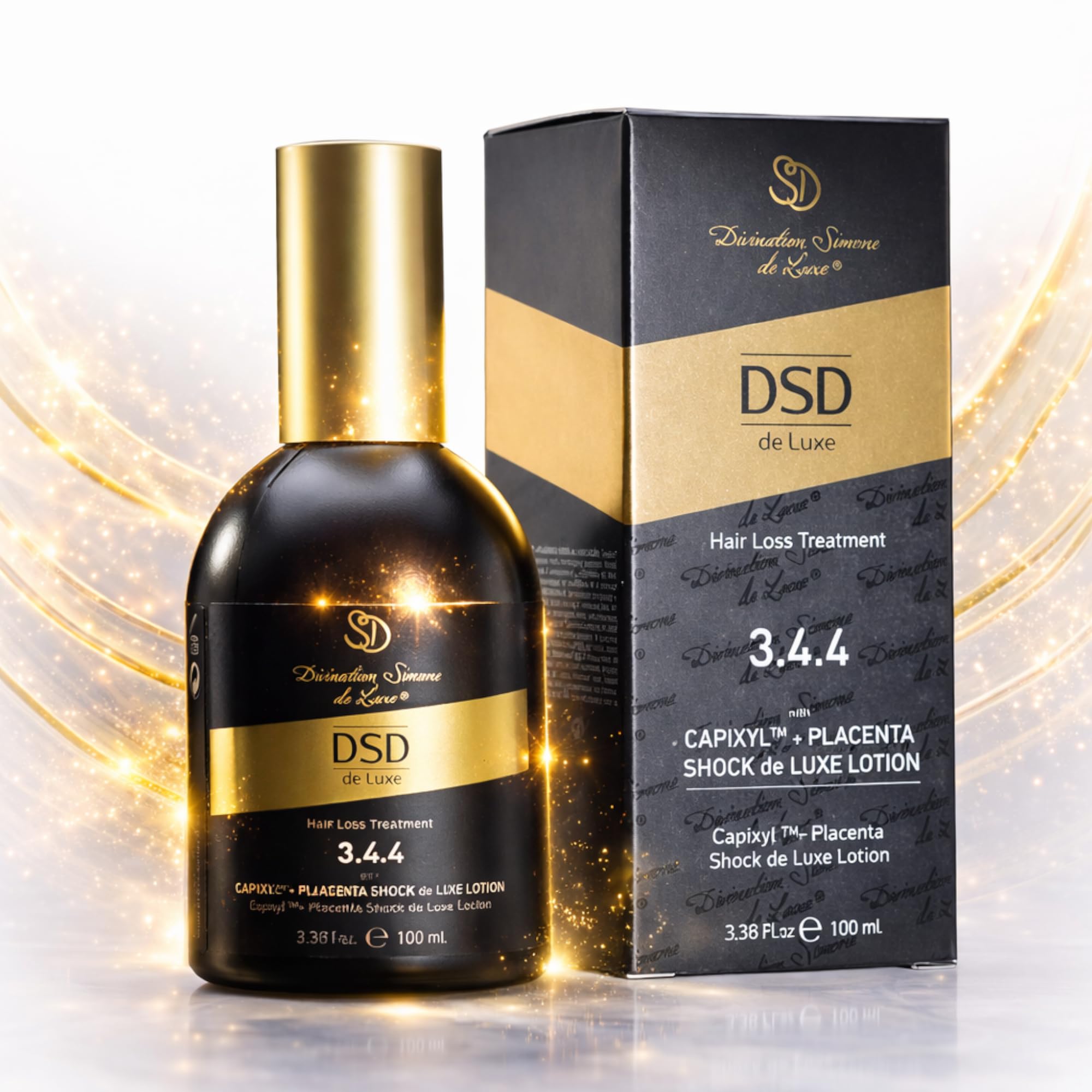 DSD de Luxe 3.4.4 Capixyl + Placenta Shock Lotion 100ml – Haarwachstum Serum gegen Haarausfall mit Acetyl Tetrapeptide-3, Rotklee Extrakt, Biochanin A, Keratin, Niacinamide – Kopfhaut Treatment