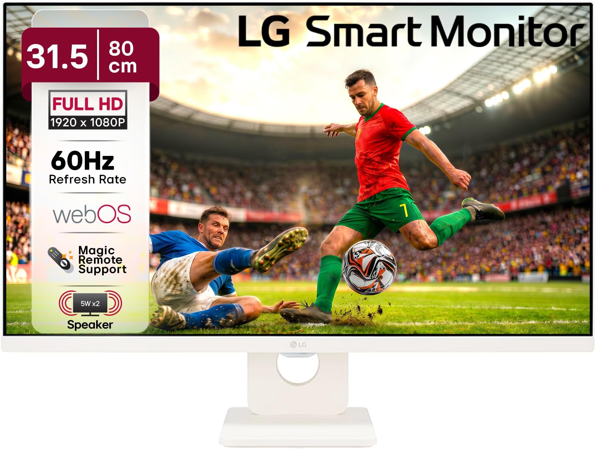 LG Smart Monitor 80cm (32 in) w/webOS Platform for Smart TV Experience, FHD 1920x1080, IPS, HDR10, Bluetooth, Screen Mirroring, Built-in Channels, ThinQ, 5Wx2 Speakers, HDMIx2, USB, 32SR50F, White