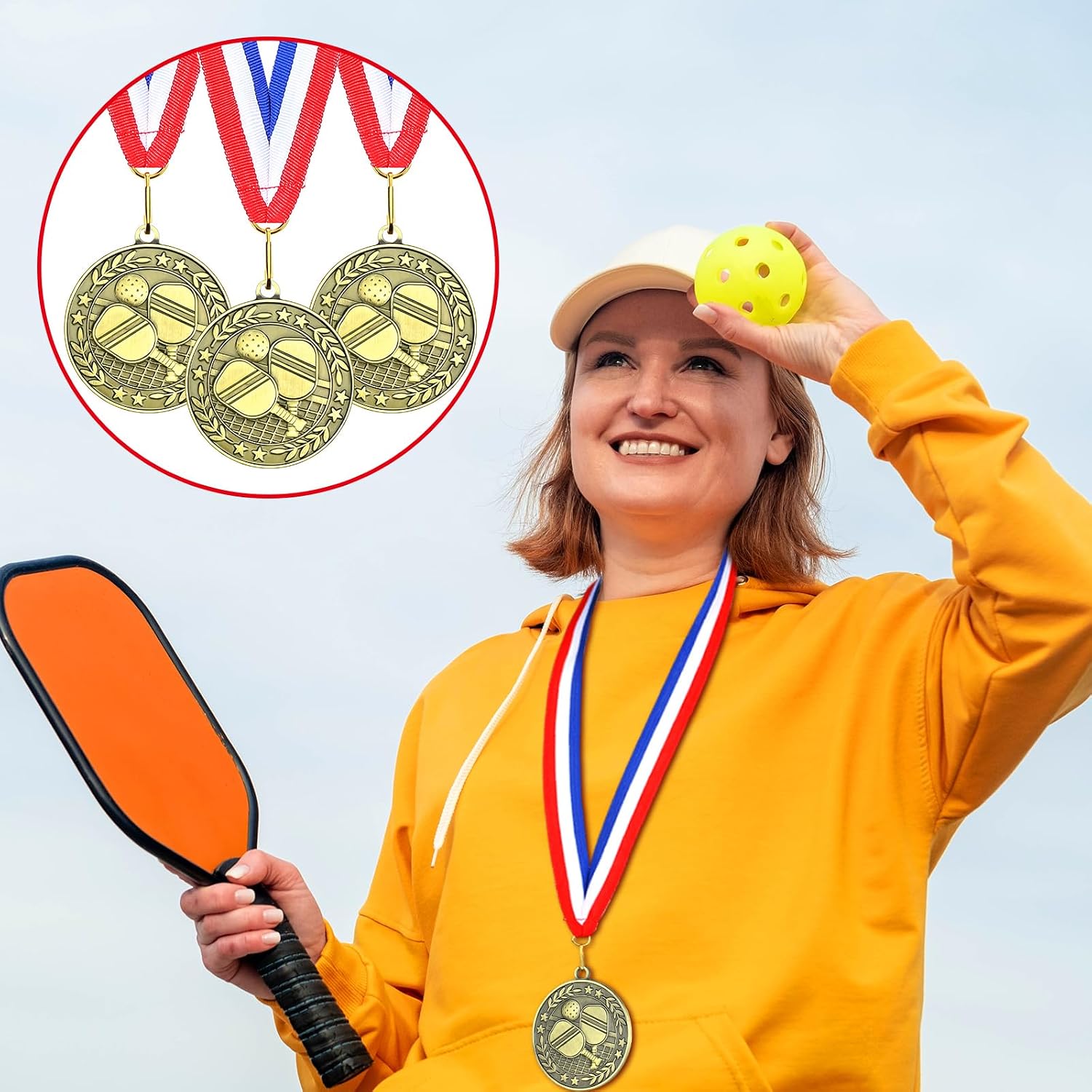 Equsion 36 Pcs 2'' Gold Medals Bulk Volleyball Football Basketball Soccer Baseball Archery Dink Ball Cheer Track Bowling Awards Medals with Ribbons for Sports Participation Winner Gift