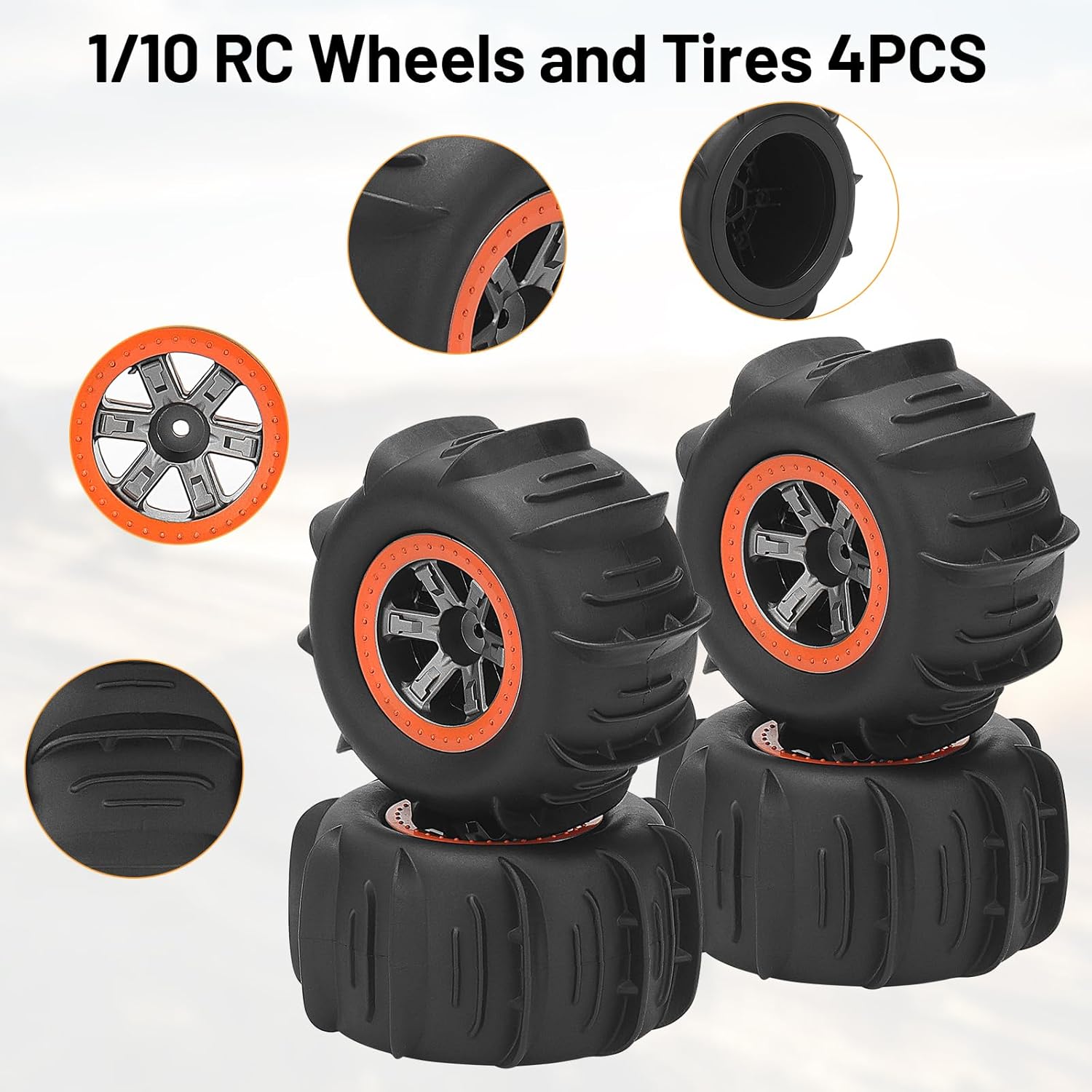 1/10 RC Paddle Tires Wheels, daitoku RC Truck Tires and Wheels for 9125 X07 X08 X17 9155 9156 9201E 9205E 9206E 200E 201E RZ001G-A 104009
