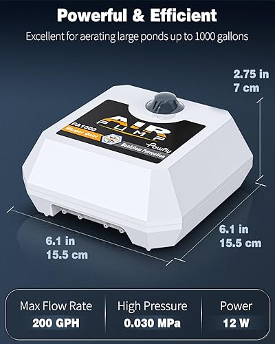 Miniatura 2 de Pawfly Bomba de aire de estanque Bomba de oxígeno para exteriores, para peces, estanque koi, ajustable, kit de bomba aireadora de jardín con tubería