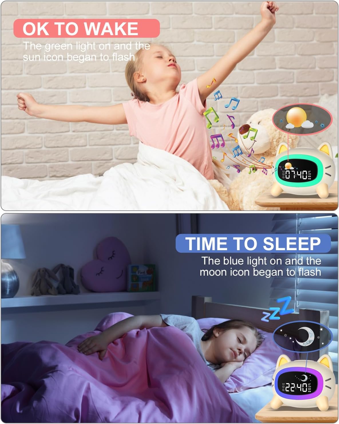 Sleep training visual cues for wake and sleep