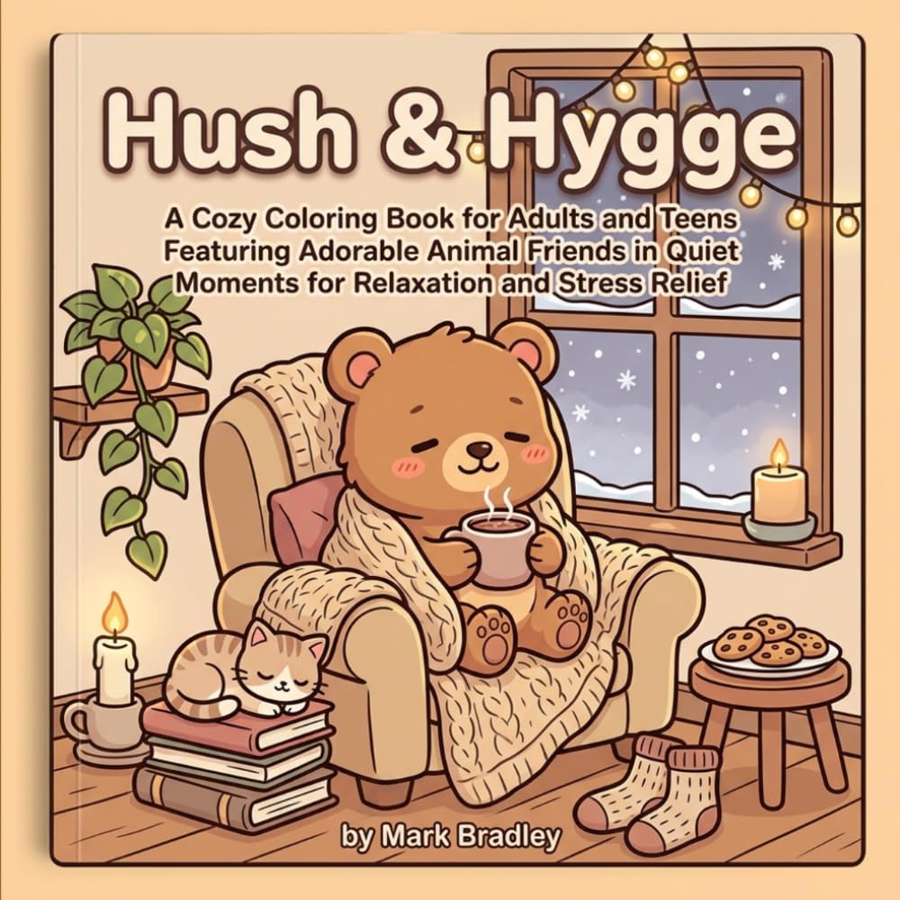 Hush & Hygge Cozy Days: A Cozy Coloring Book for Adults and Teens Featuring Adorable Animal Friends in Quiet Moments for Relaxation and Stress Relief