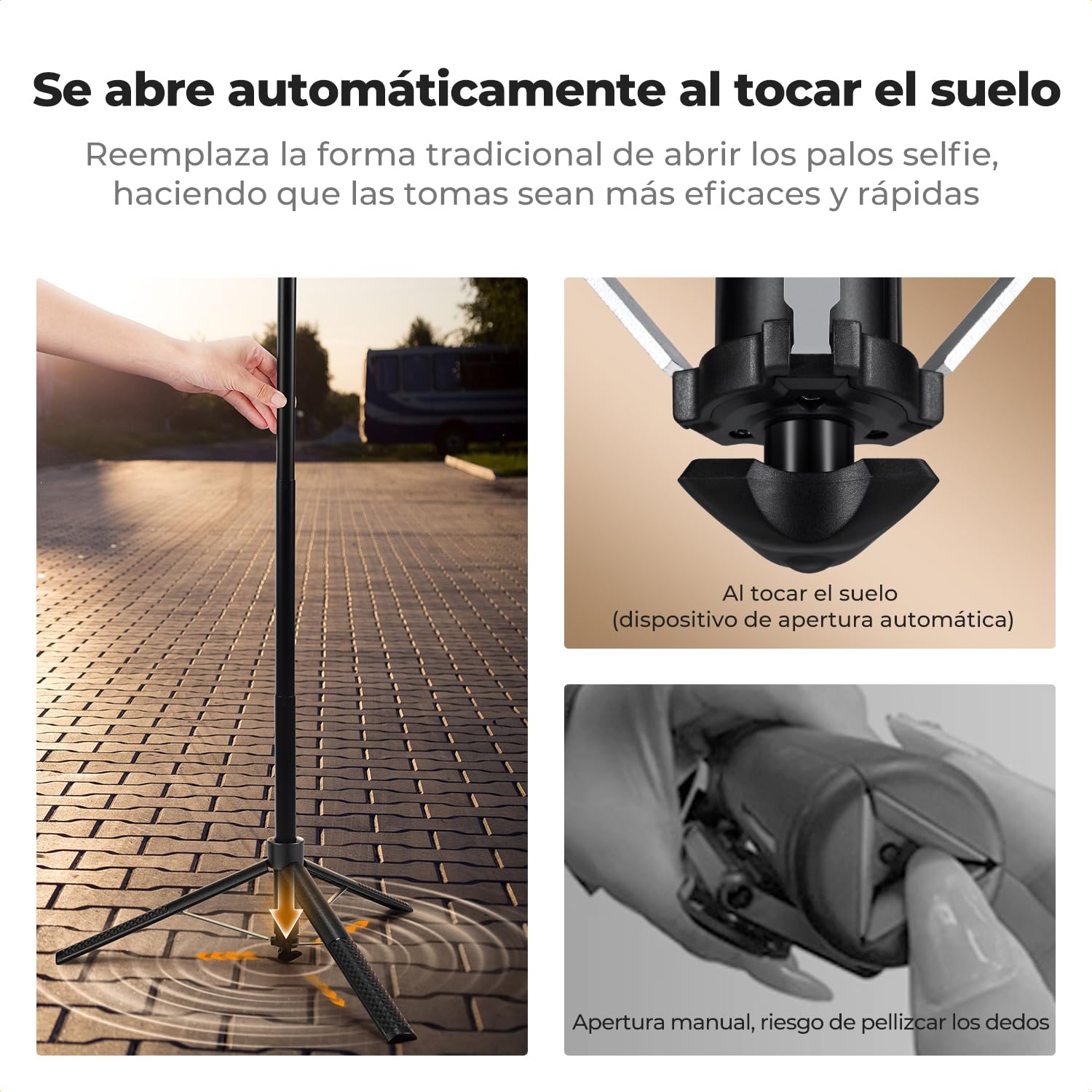 K&F CONCEPT Palo Selfie 180CM, Adaptado para dji OSMO Pocket 4&3/Luna Ultra, Trípode de Seguimiento AI 360°, Despliegue Automático y Plegado Rápido, 2 Anillos de Luz, 7 en 1 para Video/Vlog/Live