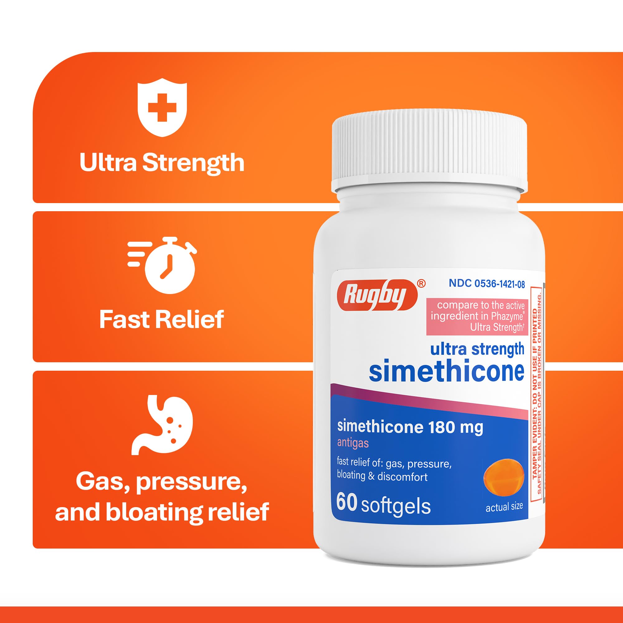 Rugby Simethicone - Cápsulas blandas antigas de 180 mg, 60 cápsulas blandas (paquete de 2)