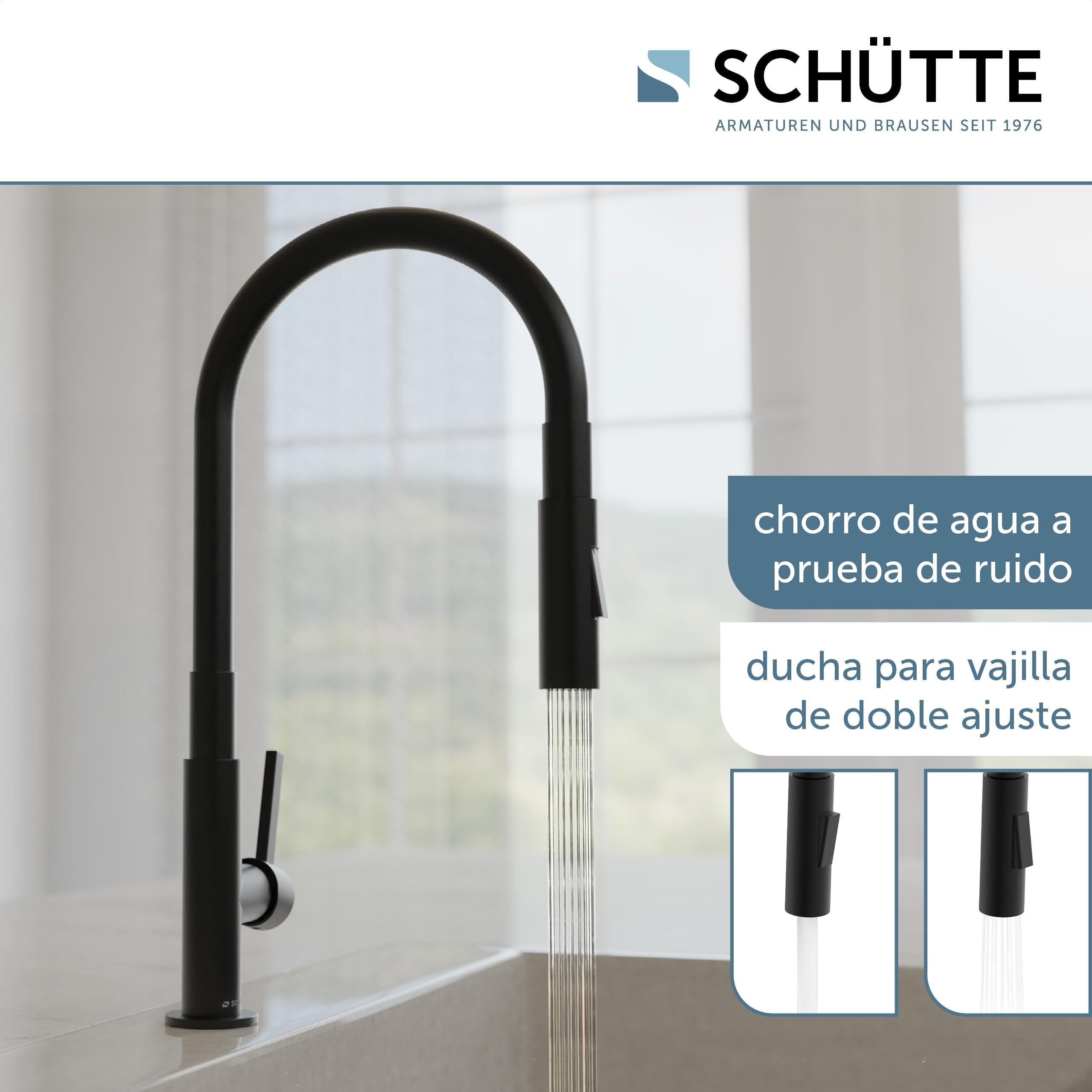 SCHÜTTE GLASGOW 79586 - Grifo flexible para fregadero con función Eco-Click, grifo flexible para la cocina negro, caño con manguera de tacto suave, giratorio 360 grados, grifo de cocina