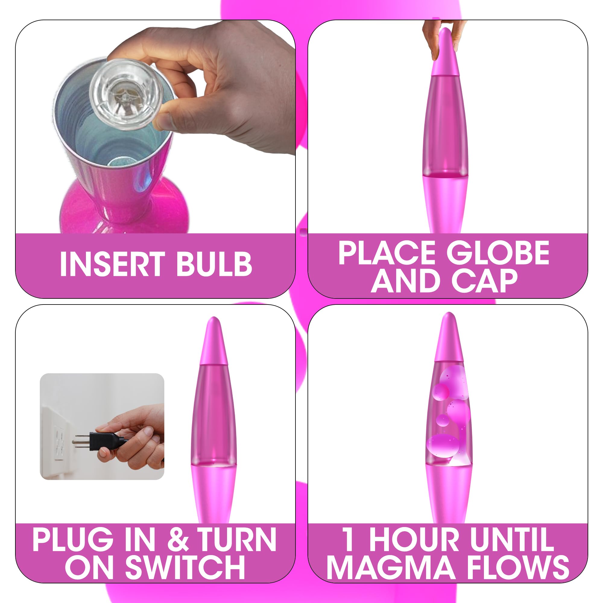Jambo Lámpara líquida con flujos de cera como lava, lámparas frías, luces nocturnas para niños, adultos, adolescentes (16 pulgadas, base rosa, líquido rosa, cera blanca)