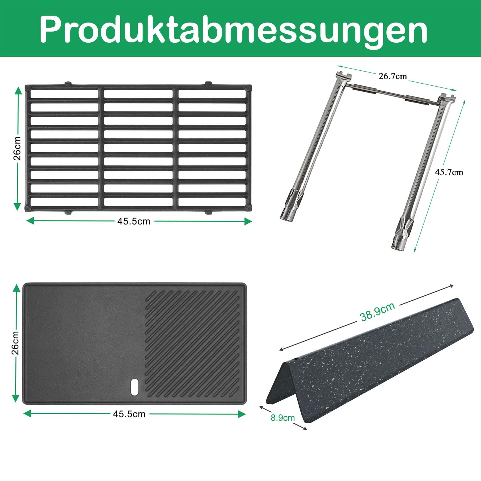 WELL GRILL BBQ Spirit 200 Ersatzteile für Weber Spirit E210 S210 E220 S220 Gasgrills, 7635 Flavorizer Bars 69785 Brenner 7637 44.5cm Grillrost Gusseisen Grillplatte für Weber Spirit 2 Zubehör