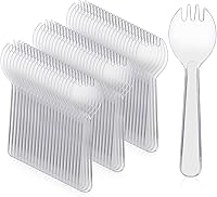Vista 1 de Spork - 100 tenedores desechables pequeños envueltos individualmente, mini cucharas de plástico transparente, utensilios desechables para postres