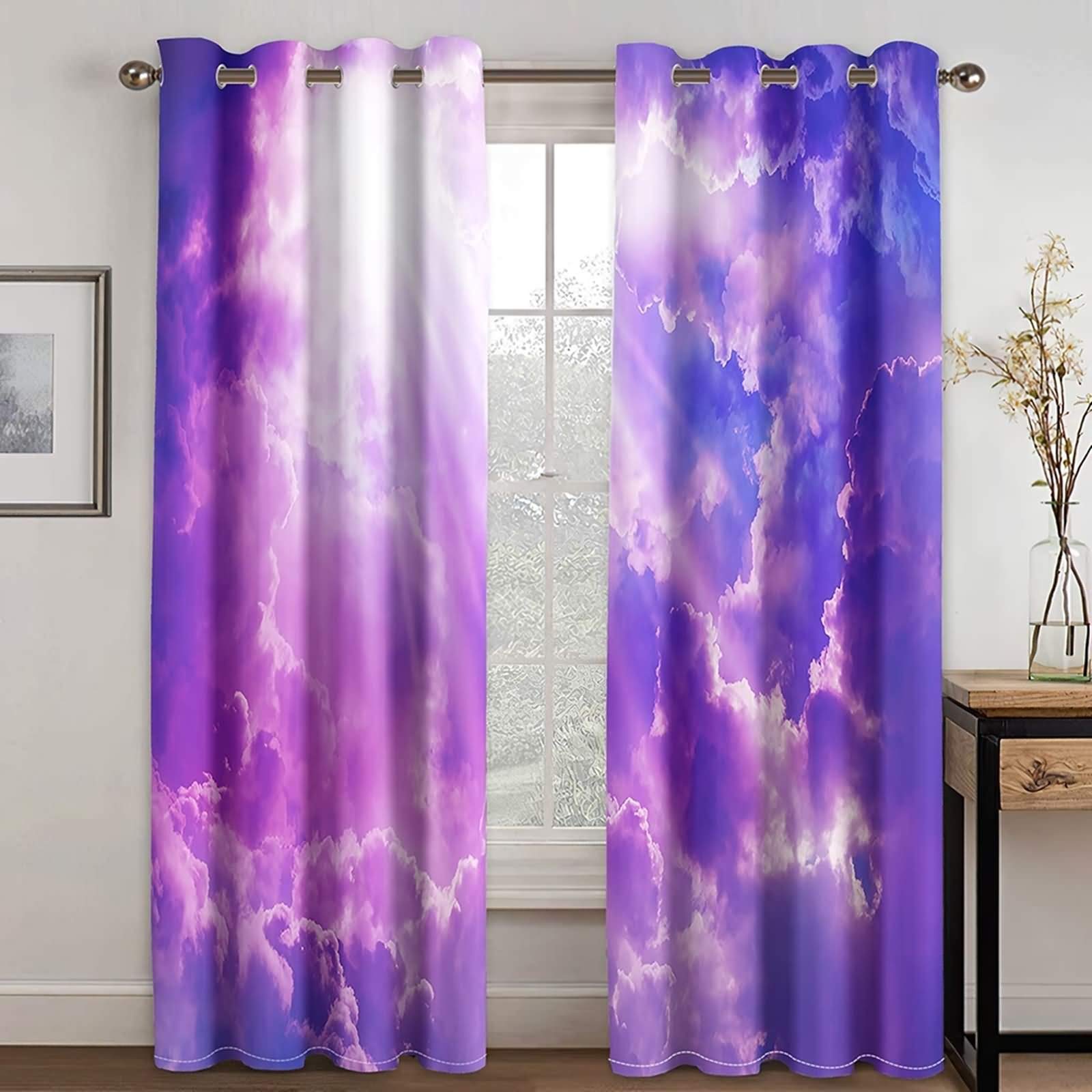 KnSam Rideau Isolation Thermique pour Chambre Salon, 107x214CM x 2PCS, Rideau Imprimé Nuages Ciel Violet