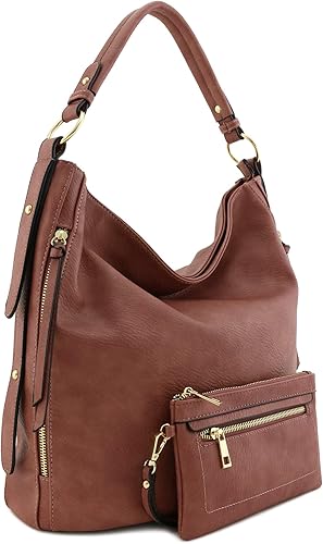 Miniatura 2 de 2pc Set Faux Leather Large Hobo Bag with Pouch Purse