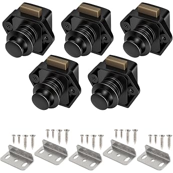 Pack of 5 Push Button Lock Door Lock with Push Button Cabinet Lock Catch Keyless Motorhome Locking Drawers Pressure Lock Furniture Lock for RV Camping Caravan Van Boat Black