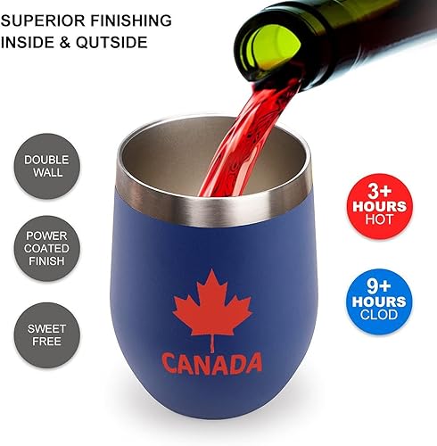 Miniatura 4 de Vaso de vino de arce con tapa con la bandera de Canadá, tazas de acero inoxidable, taza de viaje con aislamiento al vacío de doble pared, 12 onzas