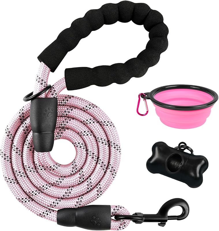 Guia para Cães Médios e Grandes BARKBAY com Corda de Nylon, Alça Acolchoada e Faixas Refletivas – 1,52 m