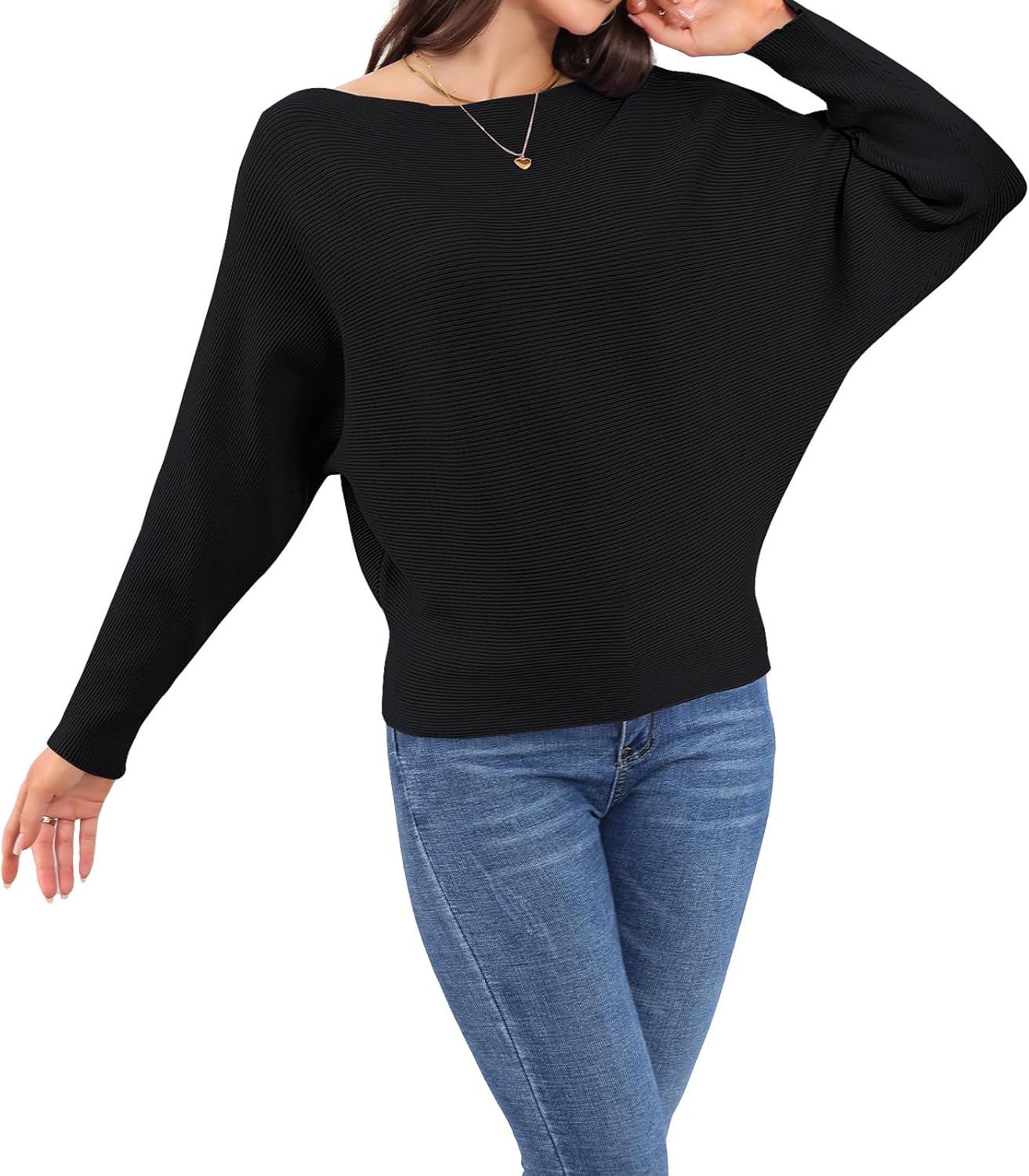 Women's Fall 2025 Batwing Long Sleeve Knit Casual Soft Pullover Sweater Jumper Top