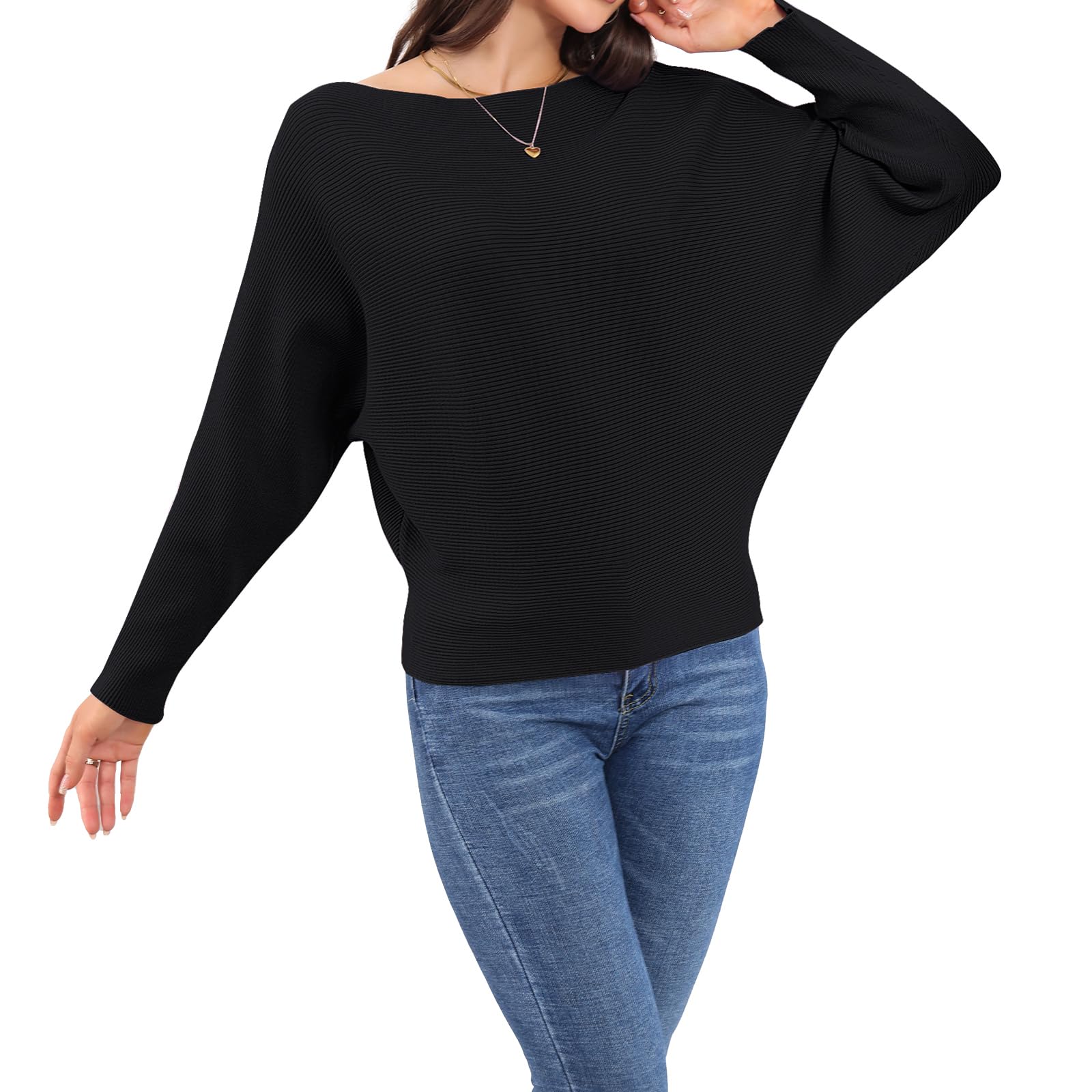 Womens Fall 2025 Batwing Long Sleeve Knit Casual Soft Pullover Sweater Jumper Top