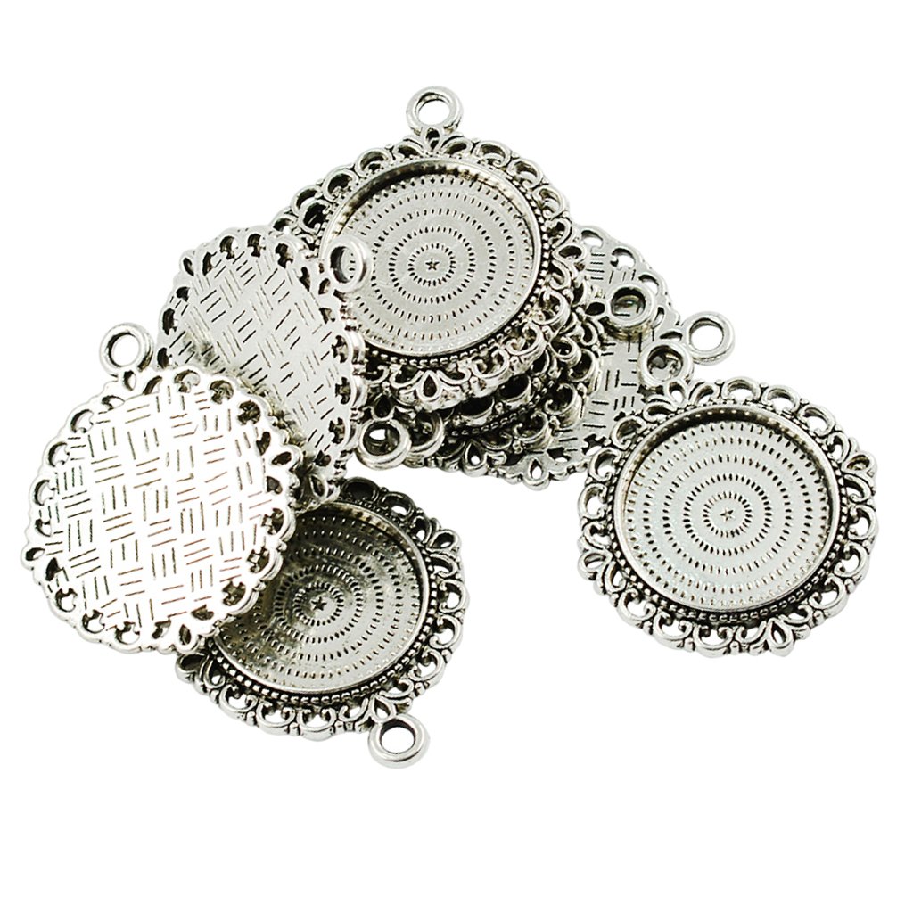 Easnea Silver 10 Pieces 20Mm Vintage Round Cameo Cabochon Pendants Setting Blanks Tray