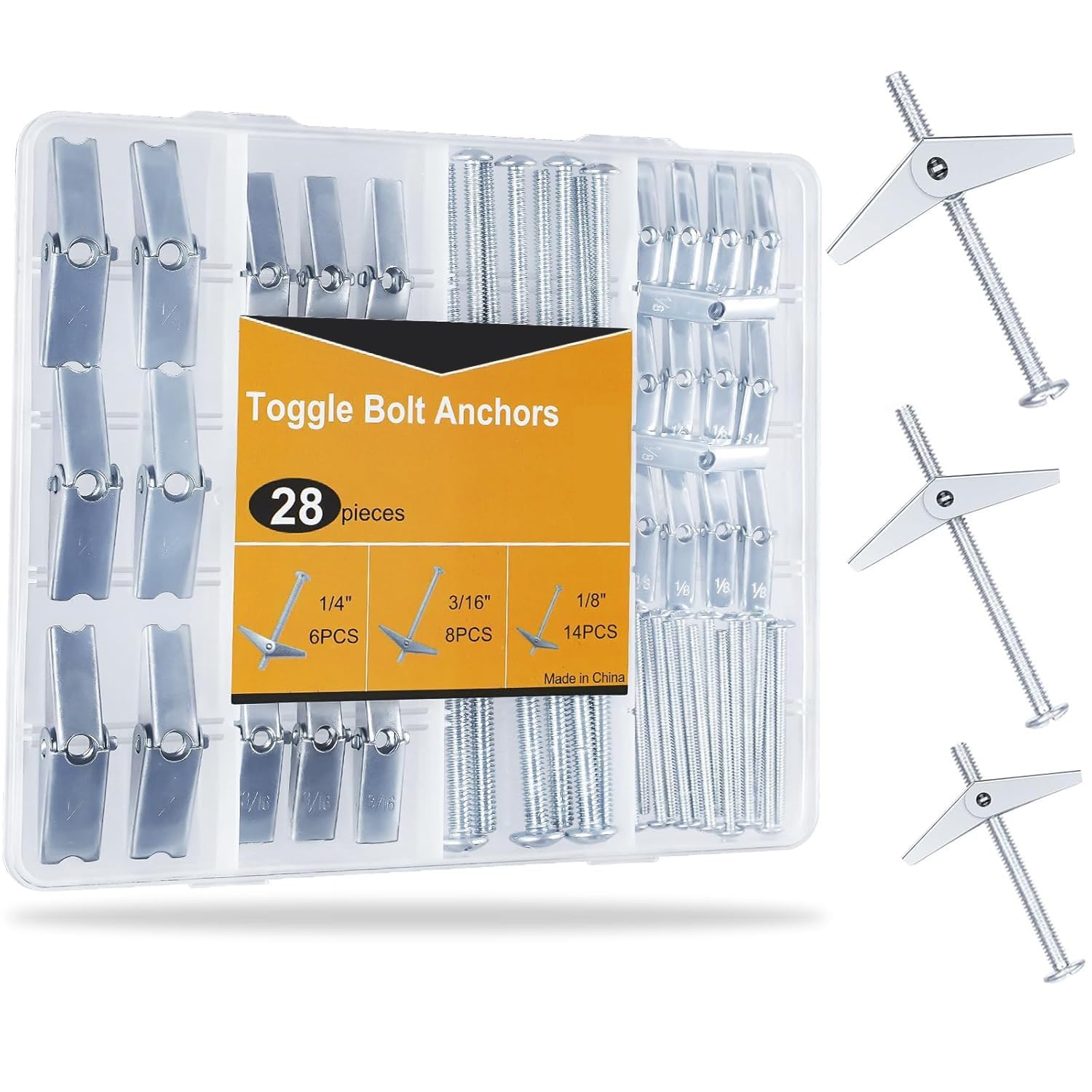Heavy Duty Hollow Wall Anchors and Toggle Bolts Kit for Drywall with Multiple Sizes for Versatile Heavy Hanging Projects and Maximum Stability Assortment Set(1/8, 3/16, 1/4)
