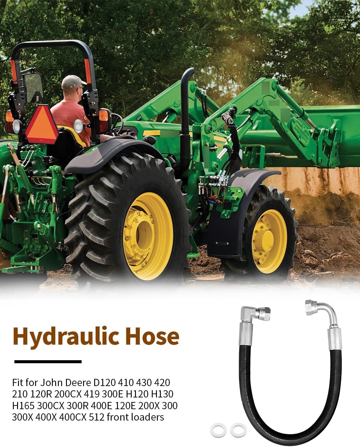 2Pcs AW29374 Hydraulic Hose Fit for John Deere D120 H120 H130 H160 H165 D160 D170 120E 120R 200X 200CX 210 300 300X 300CX 300E 300R 400E 400X 400CX 410 419 420 430 512 Front Loaders