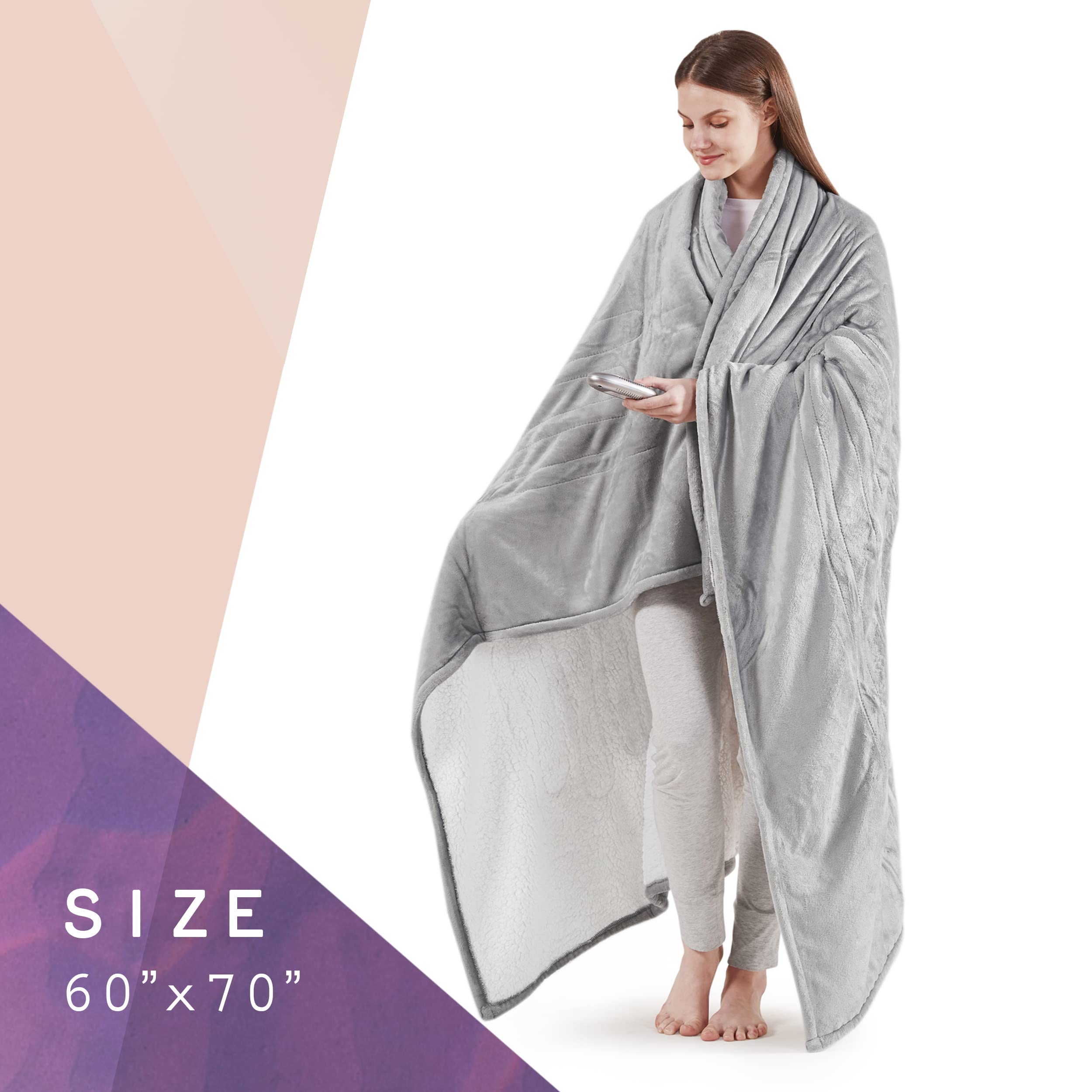 Amazon.com: Hyde Lane Luxury Heated Electric Blanket Throw | Oversized - 60  x 70 | Gray Fuzzy Microplush Sherpa Reverse | 3 Heat Settings |  Auto-Shutoff | Machine Washable : Home u0026 Kitchen
