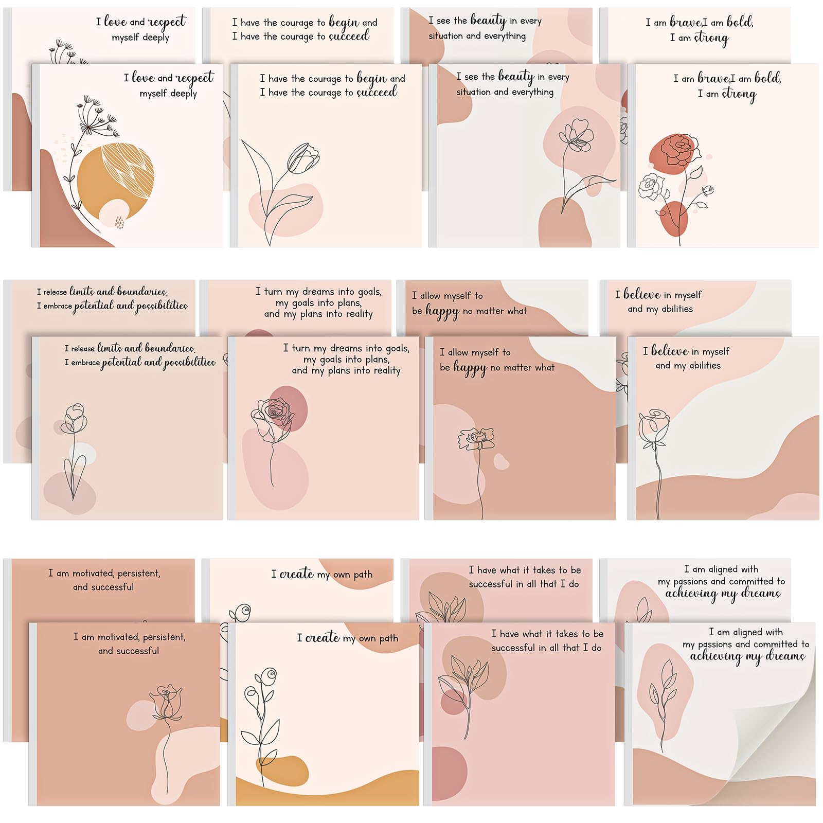 MotiMind 24 Pack Positive Affirmation Sticky Notes 3 x 3 Inch Mental Health Self Sticky Pads Inspirational Memo Pads for Teacher Nurse Coworker Stress