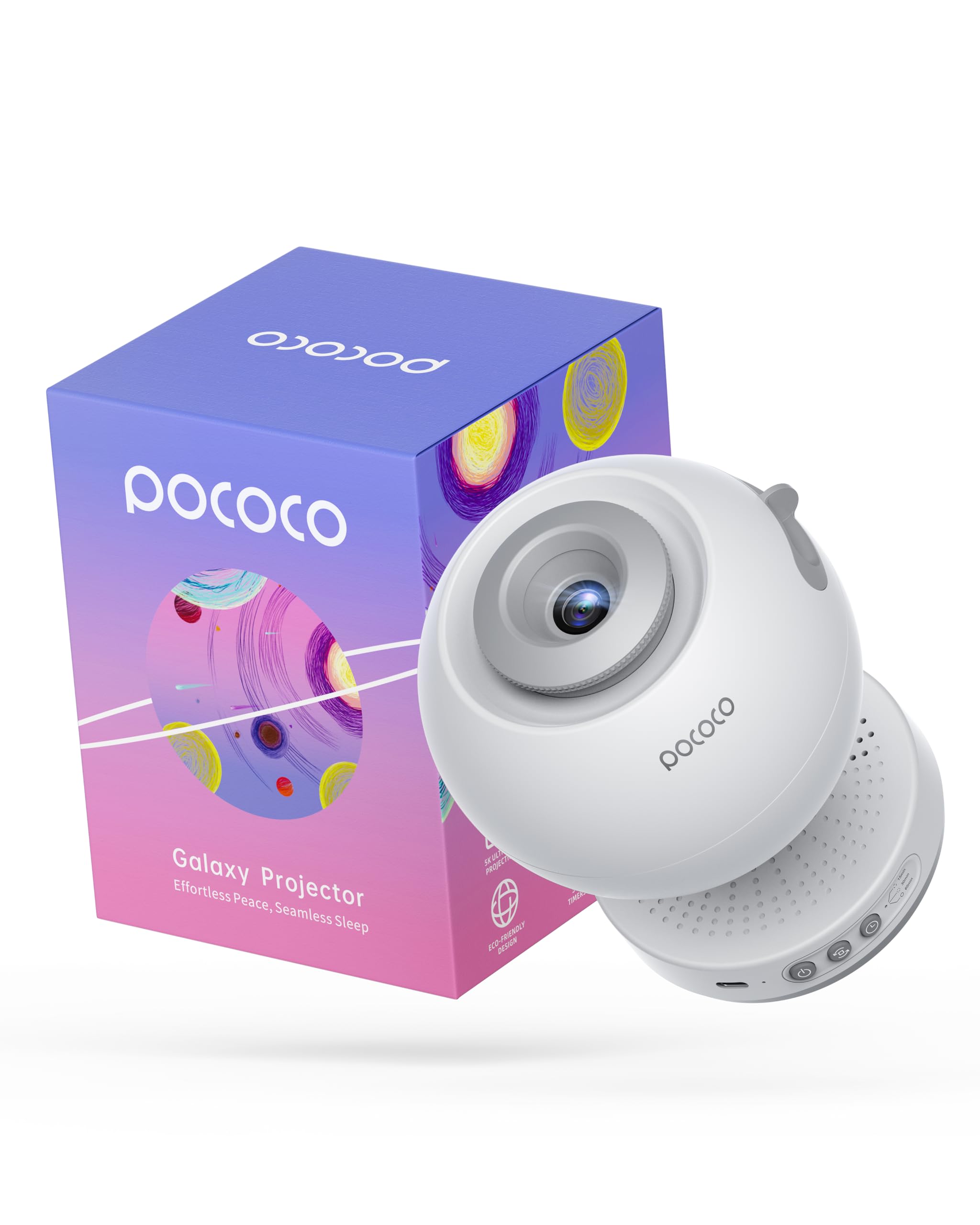 POCOCO Proiettore Stelle, Hd Star Projector Ricaricabile, 5K HD Dischi | Galassia Realistica,Autonomia 6h,Timer,2 Dischi Sostituibili.Decorazione Della Camera, Studio E Relax, Per Adulti E Bambini