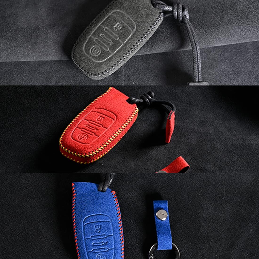 Luxury Suede Handmade Leather Key Fob Case Cover Protector Shell Compatible for Lamborghini Aventador Centenario Diablo Gallardo Huracan Reventon Veneno with Keychain(Blue)
