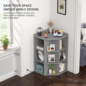 Aheaplus Corner Cabinet, Corner Storage with USB Ports & Outlets, Grey