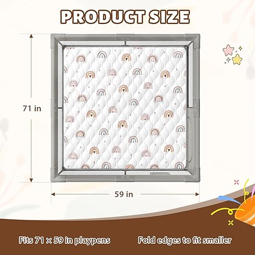Miniatura 2 de Tapete de juego para bebés de 71 x 59 pulgadas, tapete de espuma extra gruesa, resistente al agua, antideslizante, tapete acolchado para bebés,