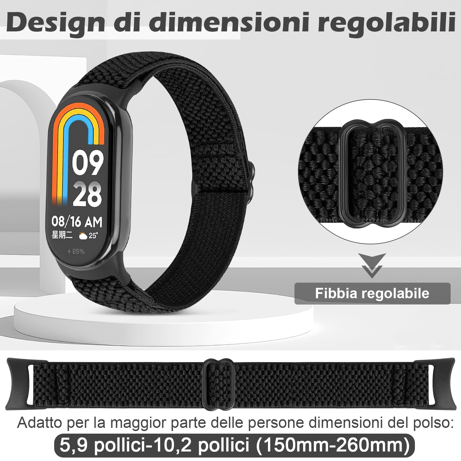 SHIJZWD 2 Pezzi Cinturino Compatibile con Xiaomi Mi Band 8 per Donna Uomo, Cinturino Sportivo Elastico Nylon Solo Loop Bracciale di Ricambio per Xiaomi Mi Smart Band 8