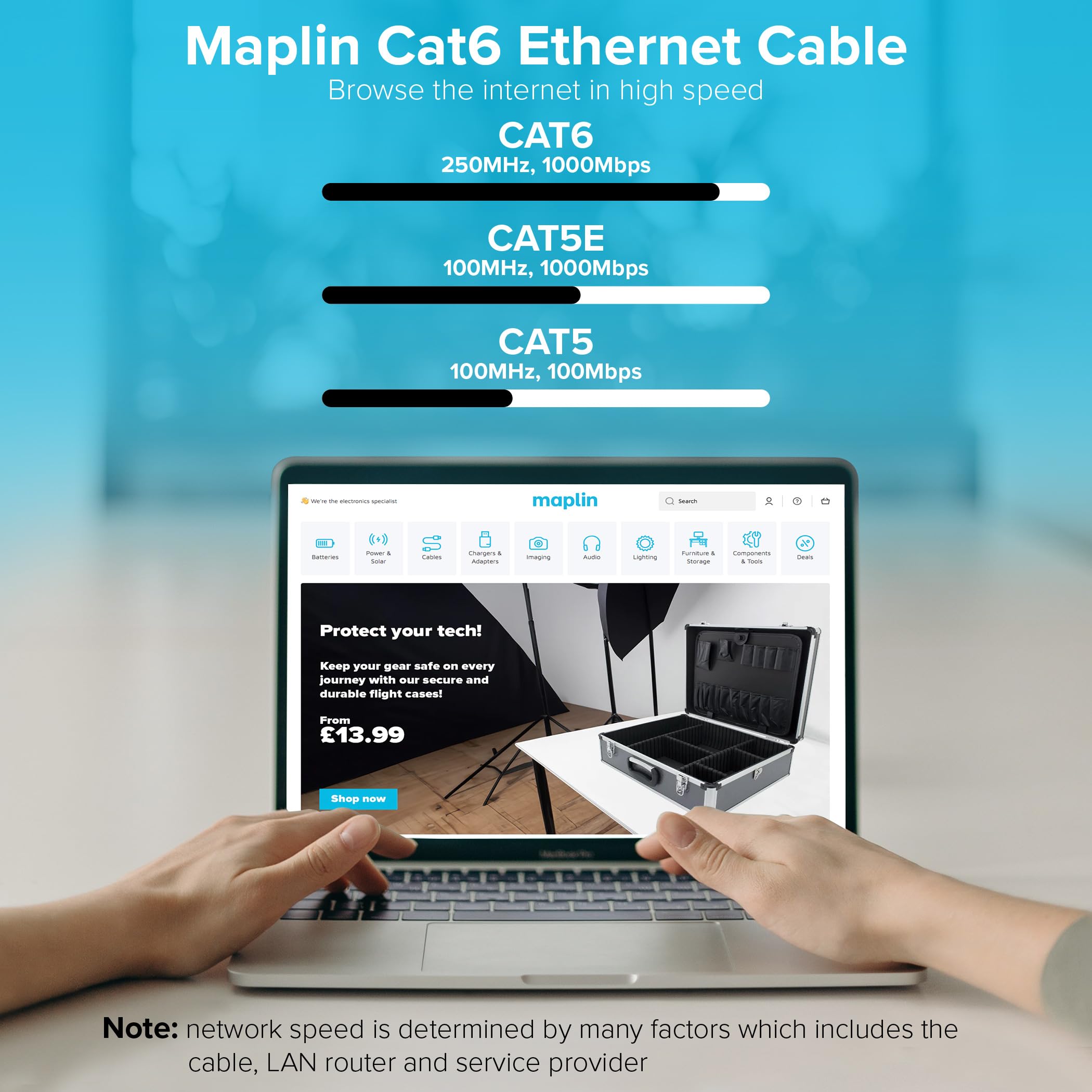 Maplin Câble Ethernet extérieur de 30 m noir, câble réseau LAN Gigabit CAT6 RJ45 en cuivre UTP compatible avec ordinateur portable, PC, vidéosurveillance, PS4/5, Xbox, Switch, modem, routeur, Smart