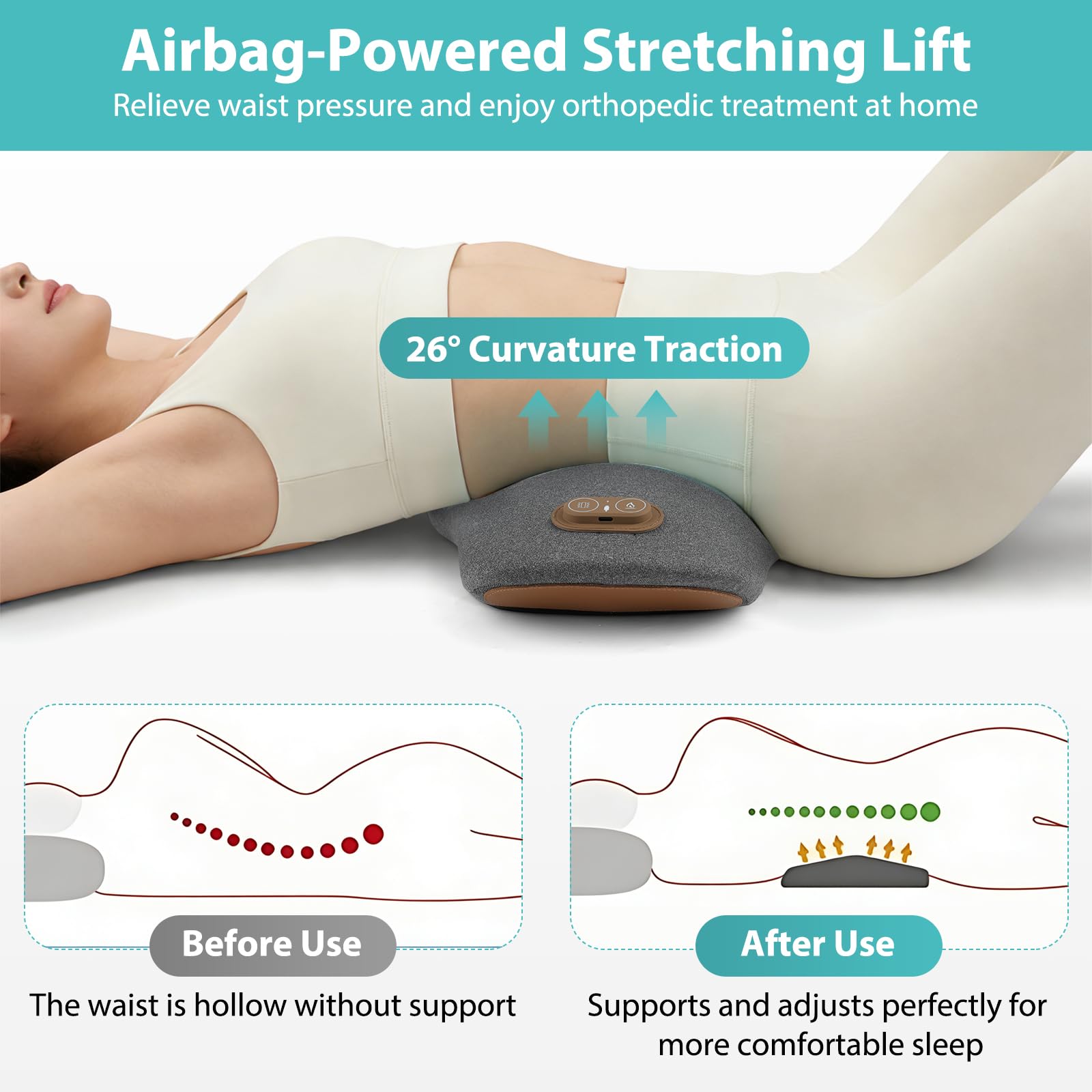 Dispositivo de masaje lumbar eléctrico, masajeador lumbar eléctrico, dispositivo eléc-trico de tracción lumbar, masajeador lumbar eléc-trico, masajeador trasero con vibración y calor, masajeador